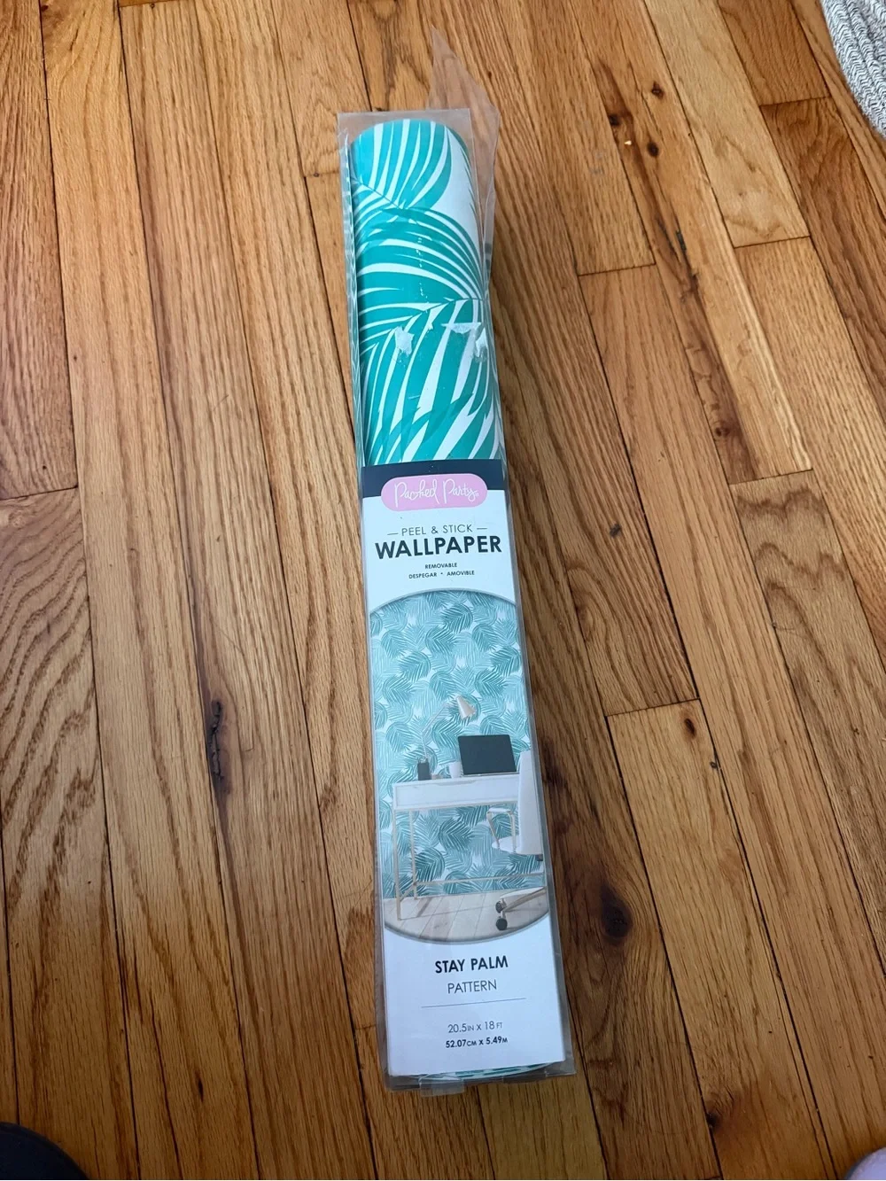 Packed Party Stay Teal Palm Leaf Peel & Stick Wallpaper white tropical pattern